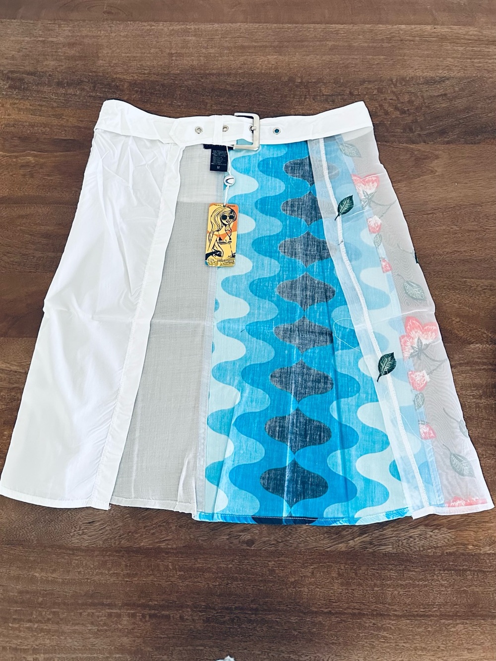 Custo Barcelona Blue & White Designer Floral Midi Skirt Set of Two - Picture 3 of 8
